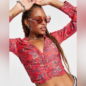 🌻🚨🆕FINAL PRICE🚨FREE PEOPLE I Got You Printed Top-Size X-Small-Pink Motif…